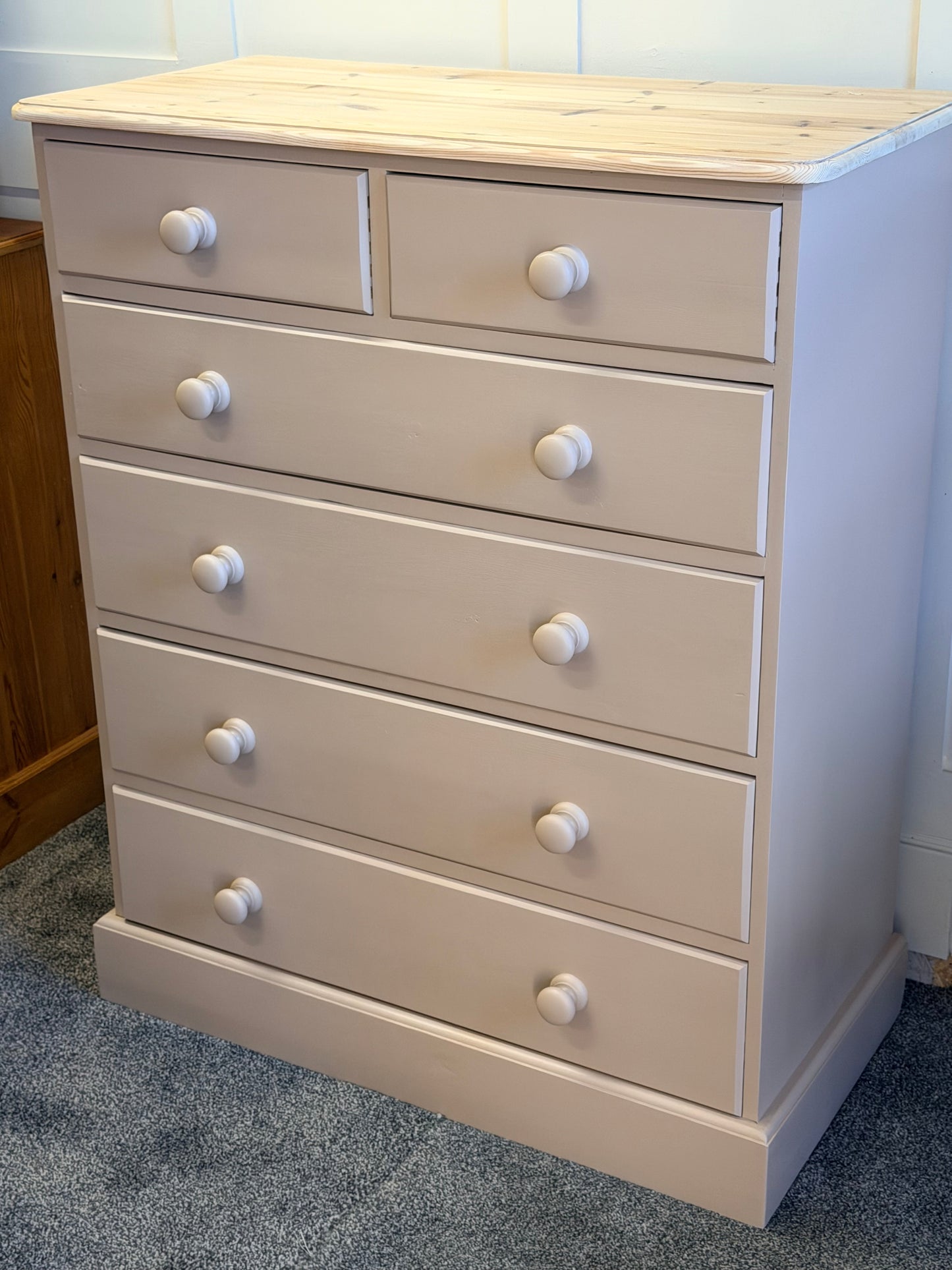Large solid 6 drawer chest painted in Frenchic Swayed (mid-warm brown)