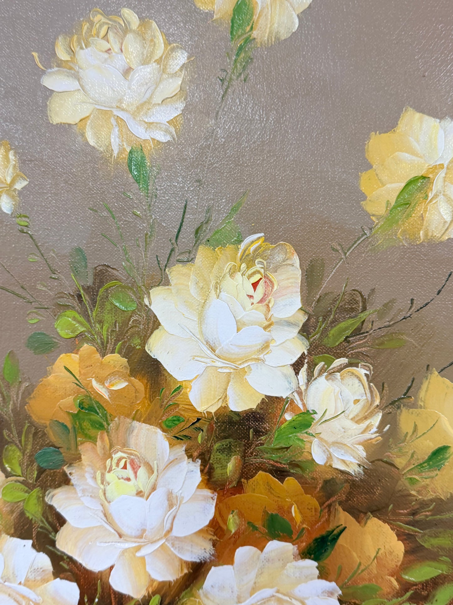 Floral vintage oil painting by Robert Cox signed on board in gilt style frame