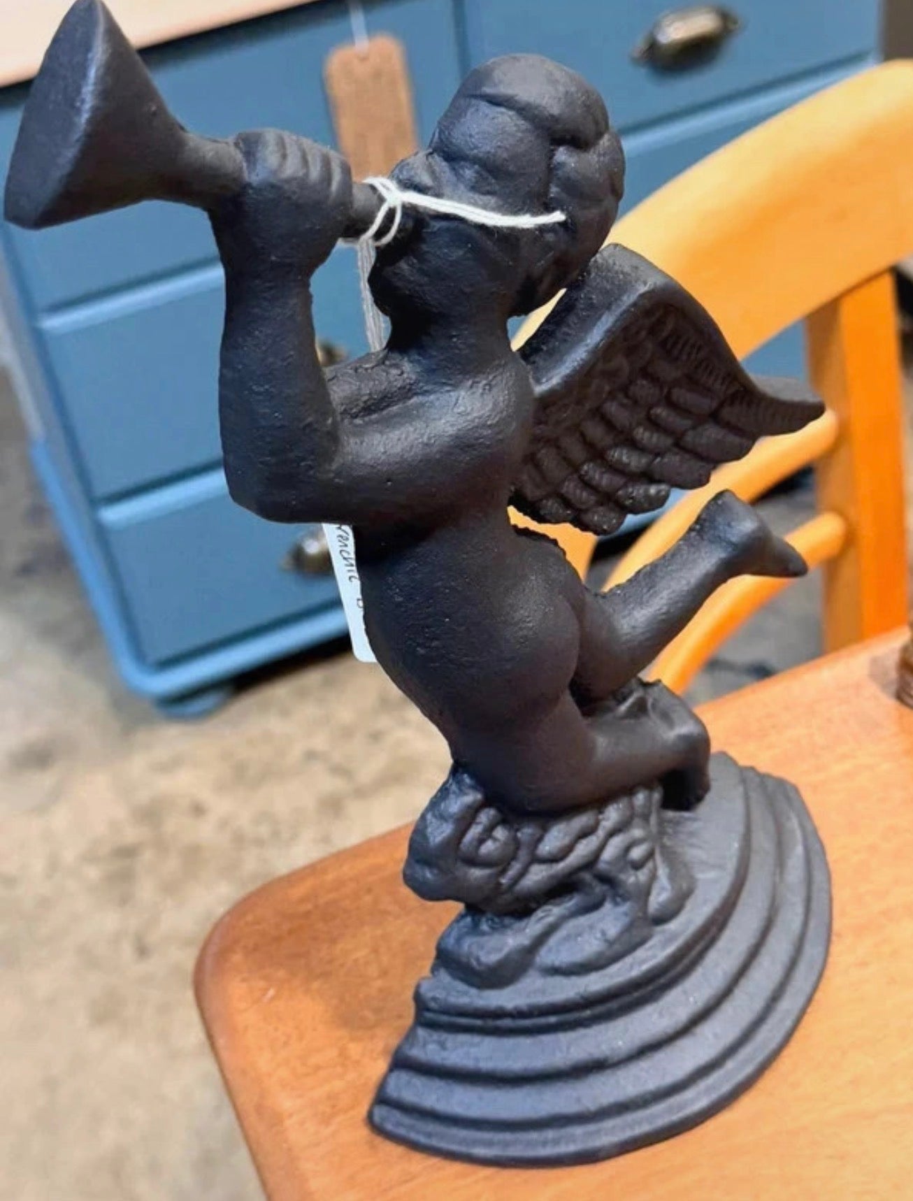 Vintage cast iron Cherub doorstop painted in Frenchic Black Jack
