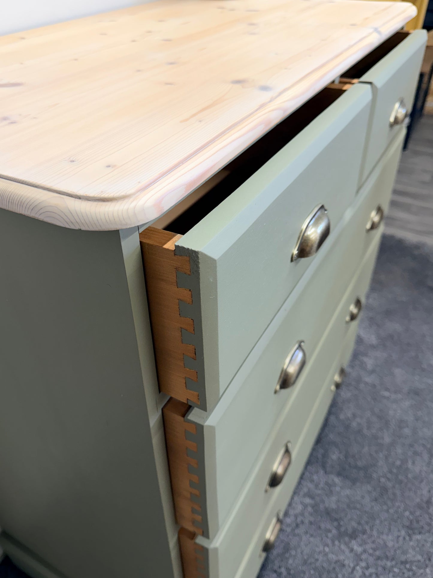 Solid 5-drawer chest painted in Frenchic Olivia