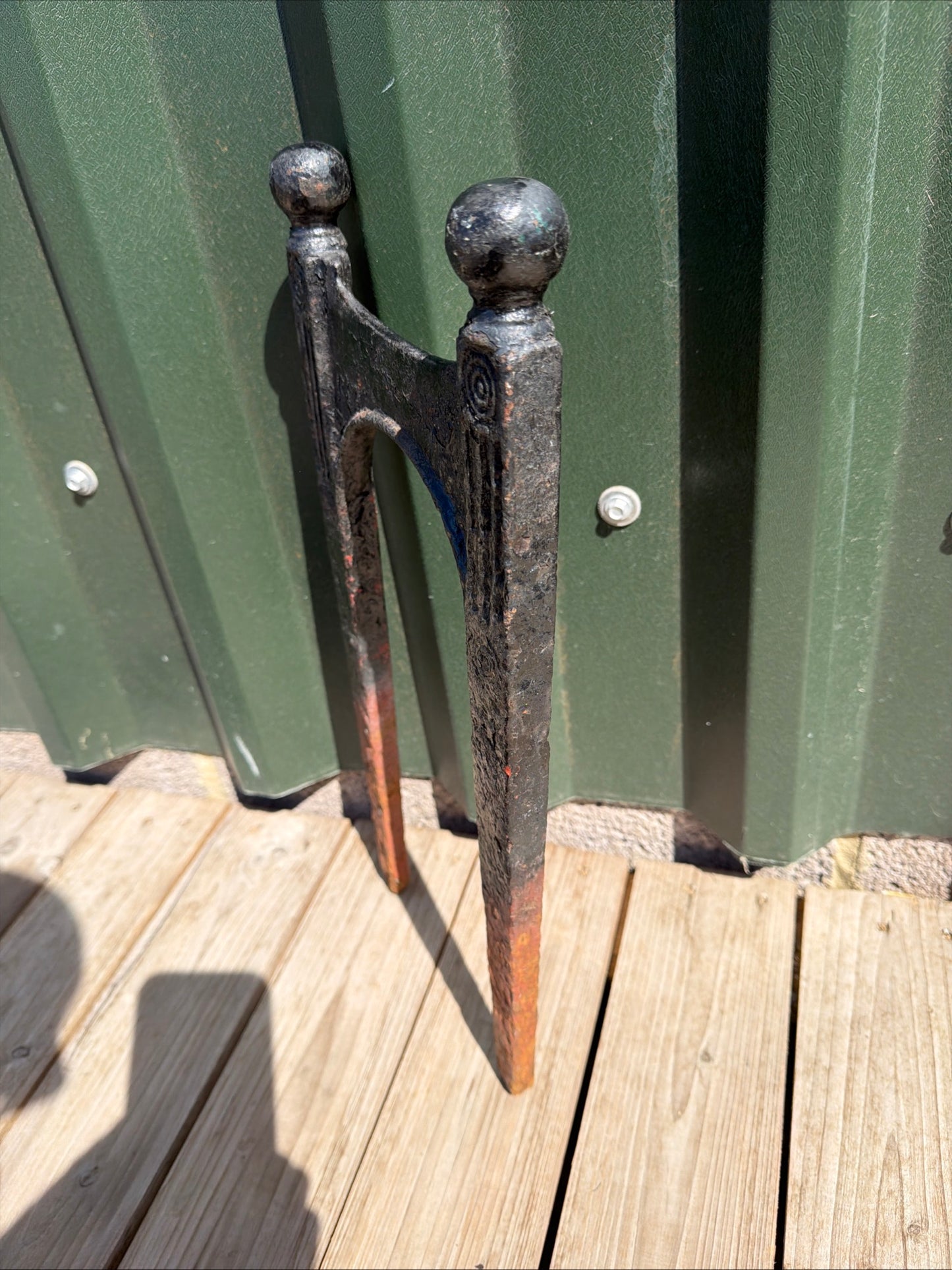 Antique Victorian Cast Iron Boot Scraper - Ball Top, Ornate with Long Spikes