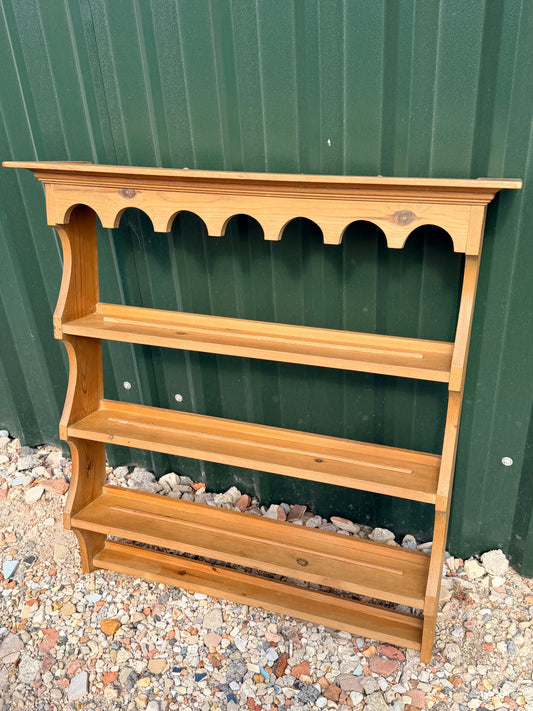 Large vintage pine kitchen plate wall rack