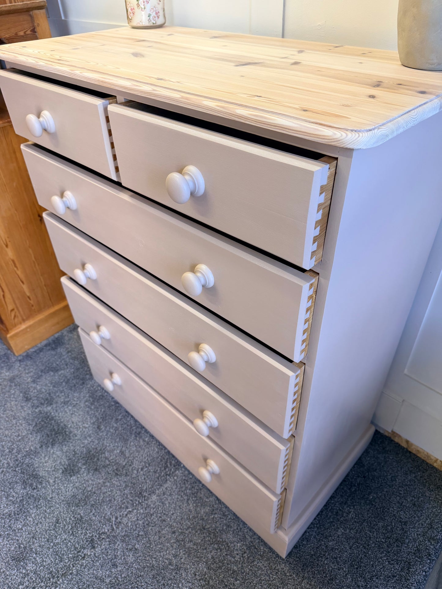 Large solid 6 drawer chest painted in Frenchic Swayed (mid-warm brown)