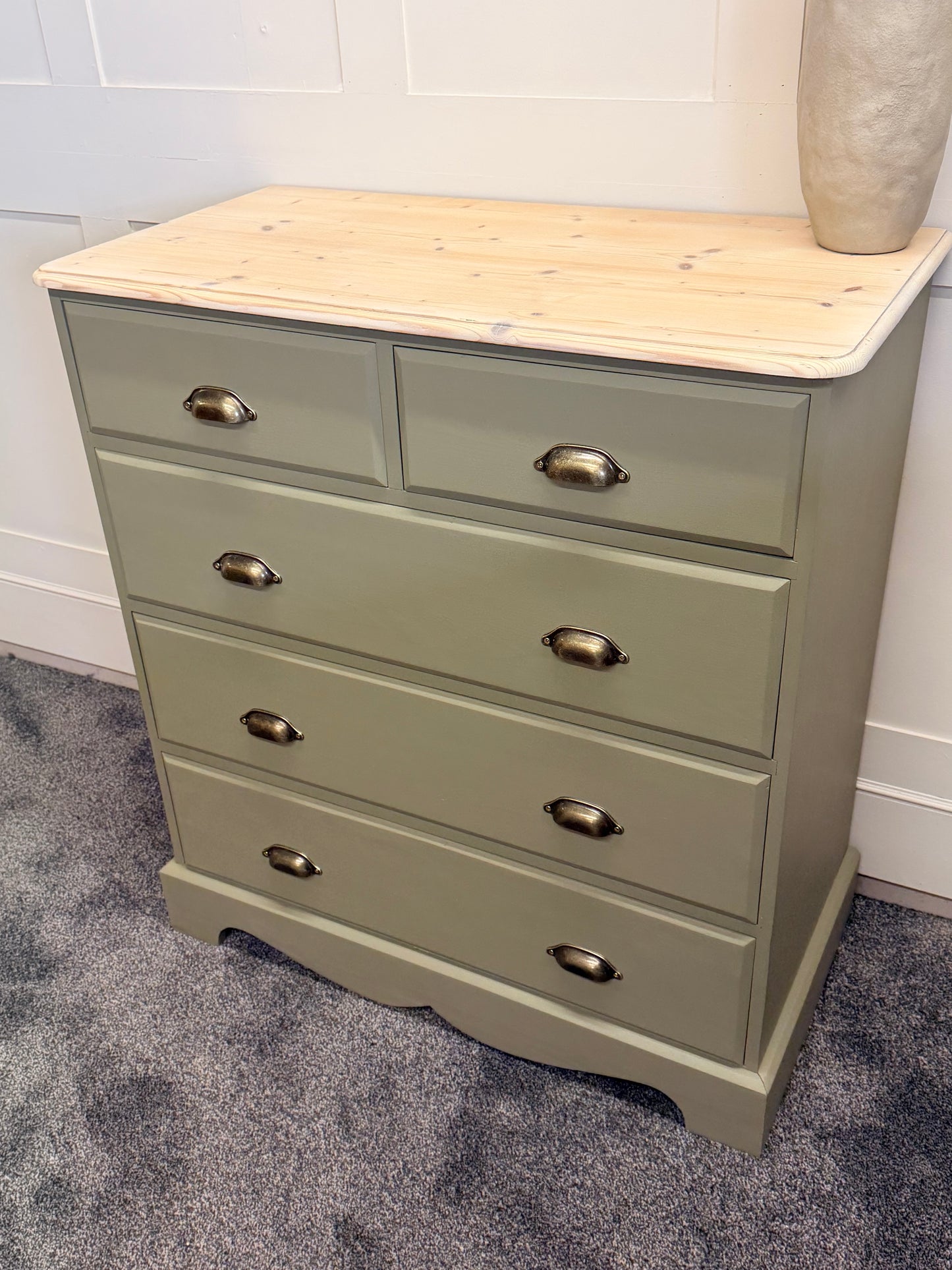 Solid 5-drawer chest painted in Frenchic Olivia