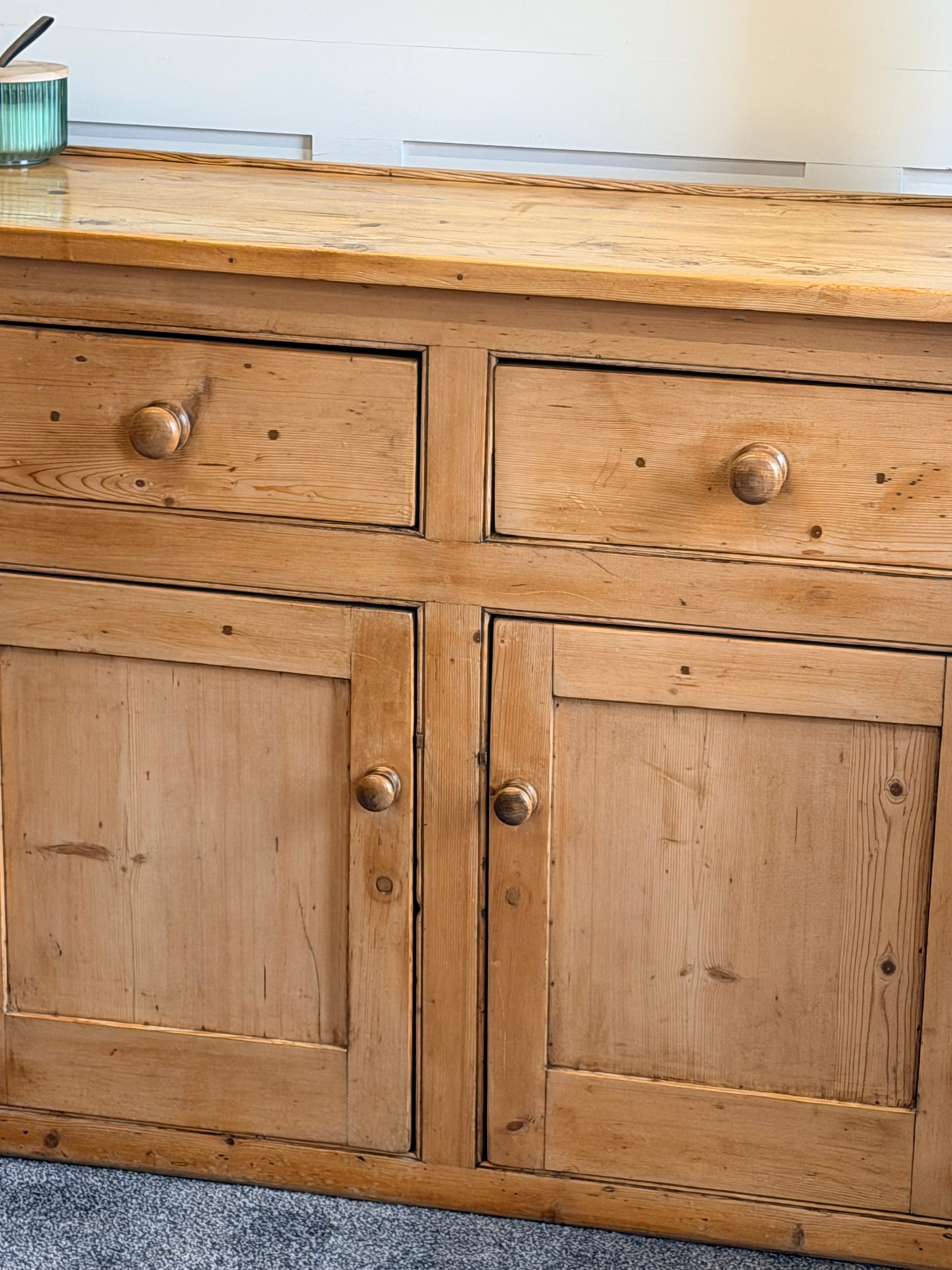 Rustic antique pine 2-drawer dresser base