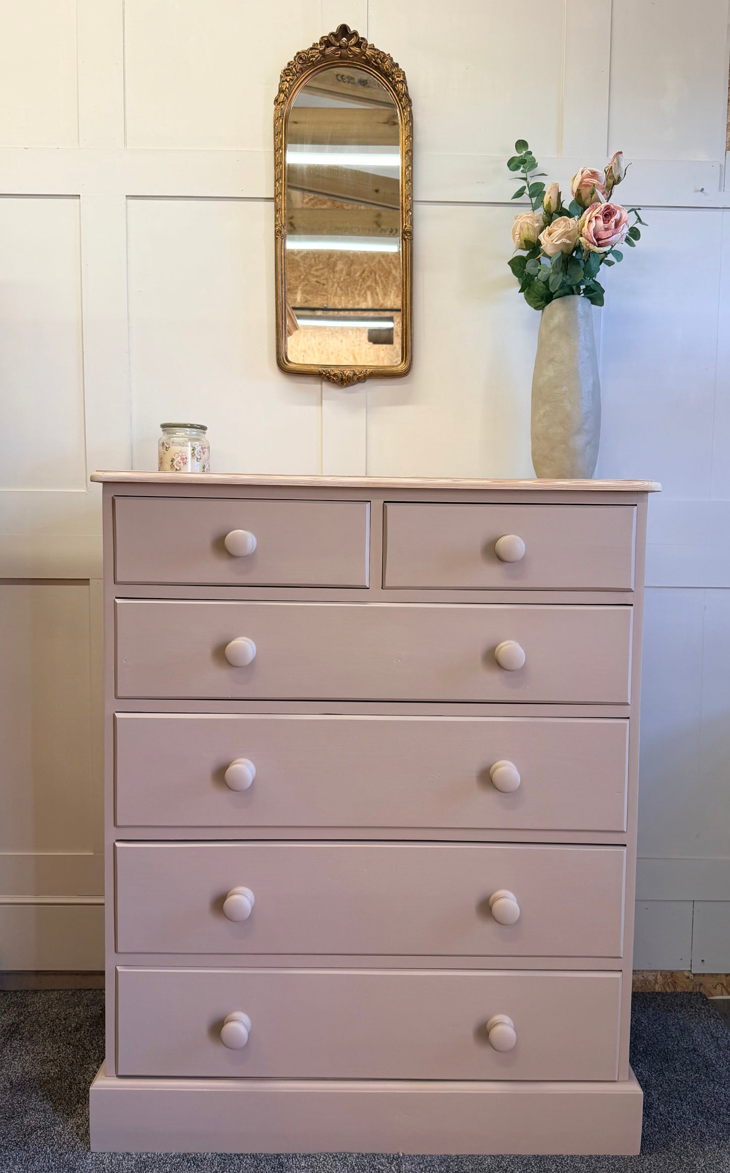Large solid 6 drawer chest painted in Frenchic Swayed (mid-warm brown)