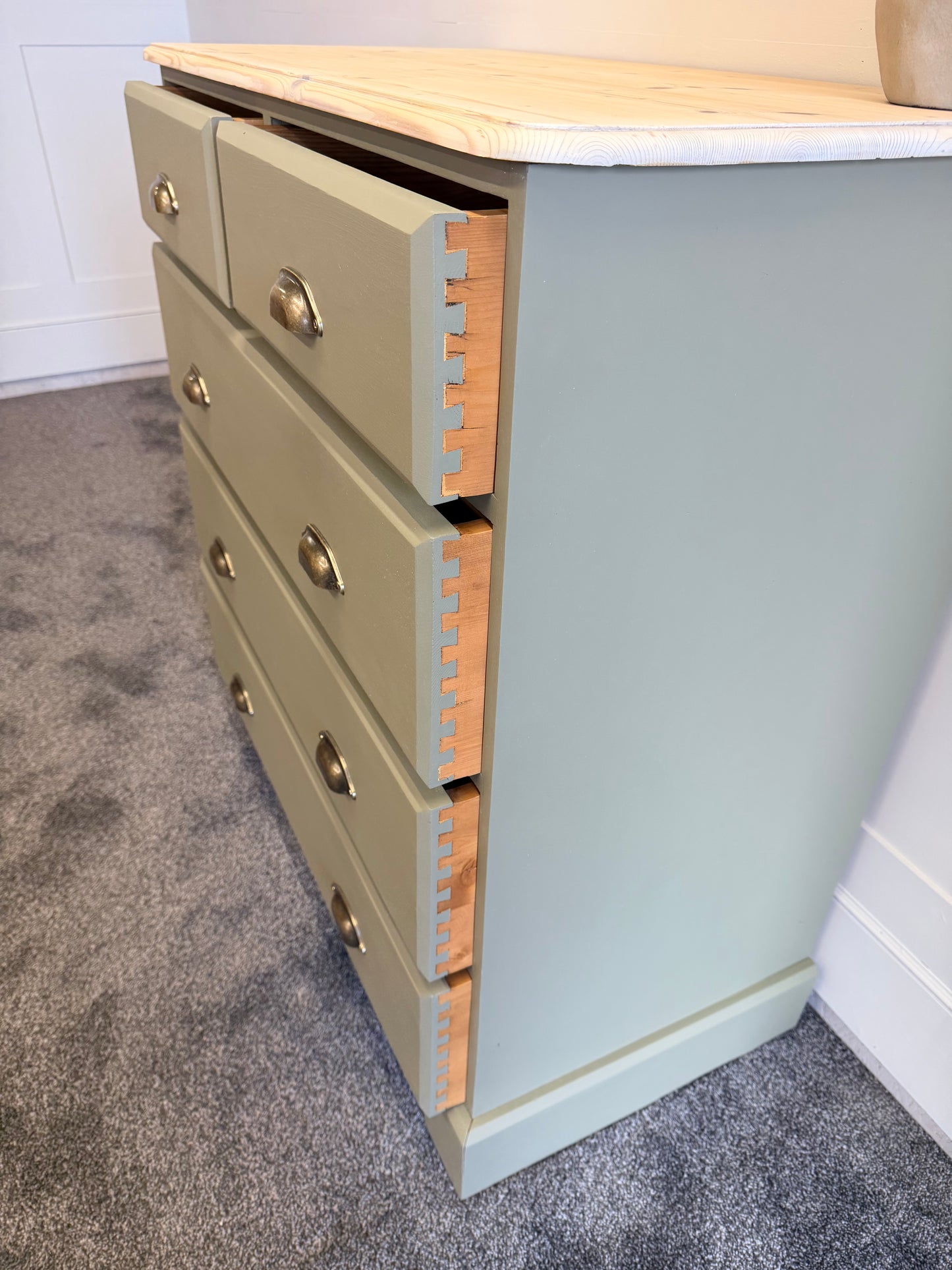 Solid 5-drawer chest painted in Frenchic Olivia