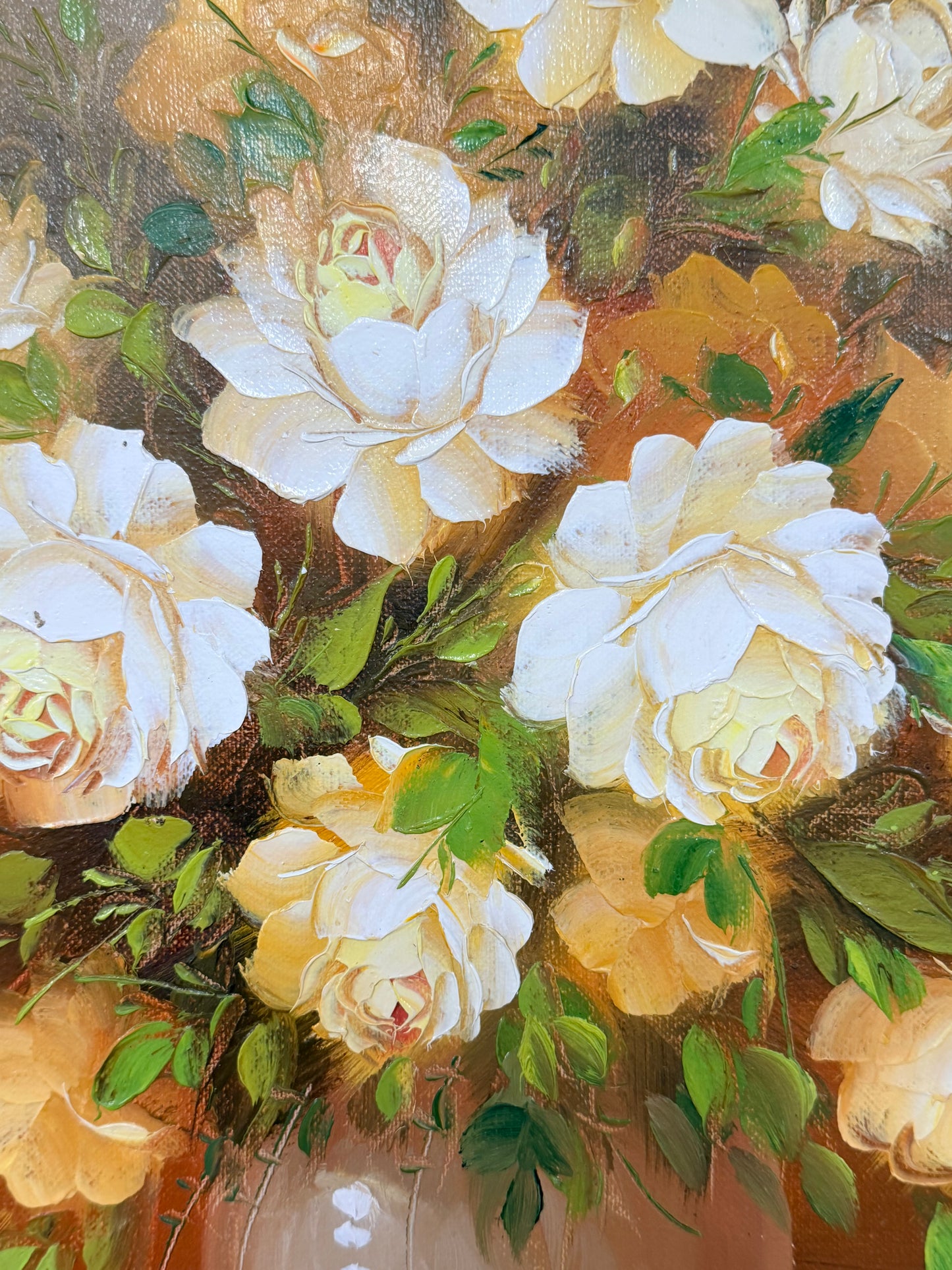 Floral vintage oil painting by Robert Cox signed on board in gilt style frame