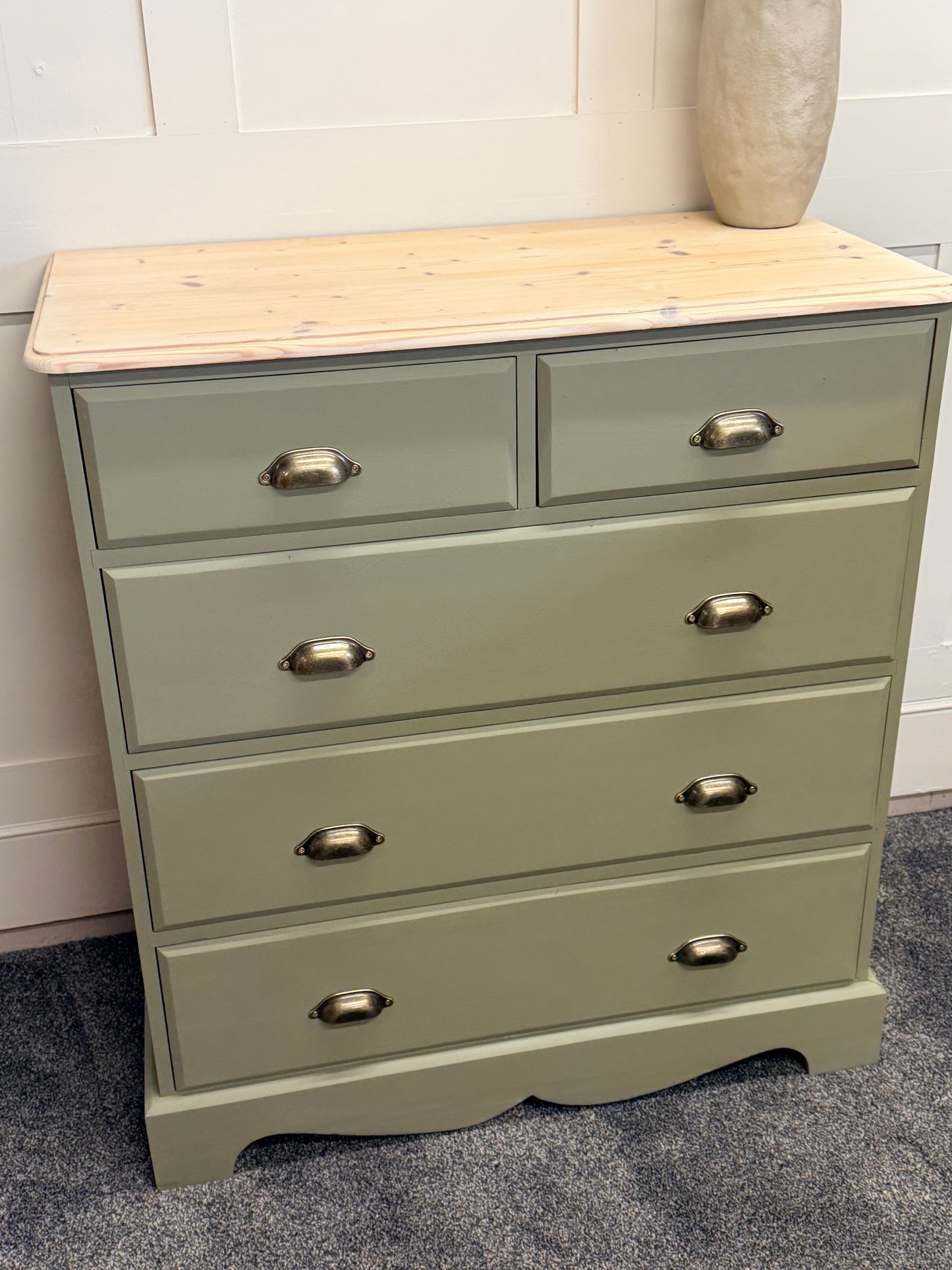 Solid 5-drawer chest painted in Frenchic Olivia