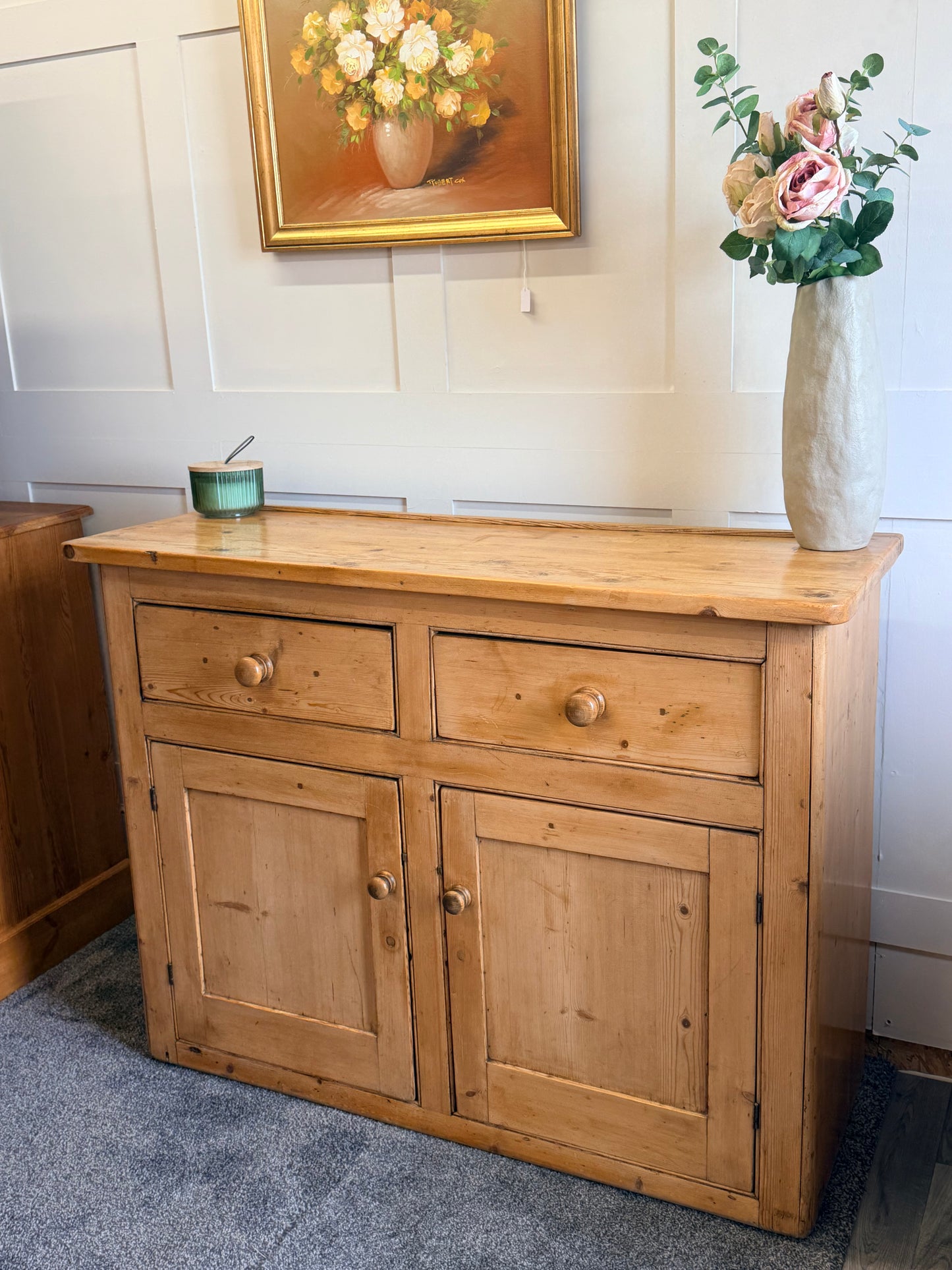 Rustic antique pine 2-drawer dresser base