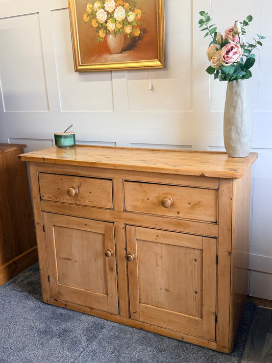 Rustic antique pine 2-drawer dresser base