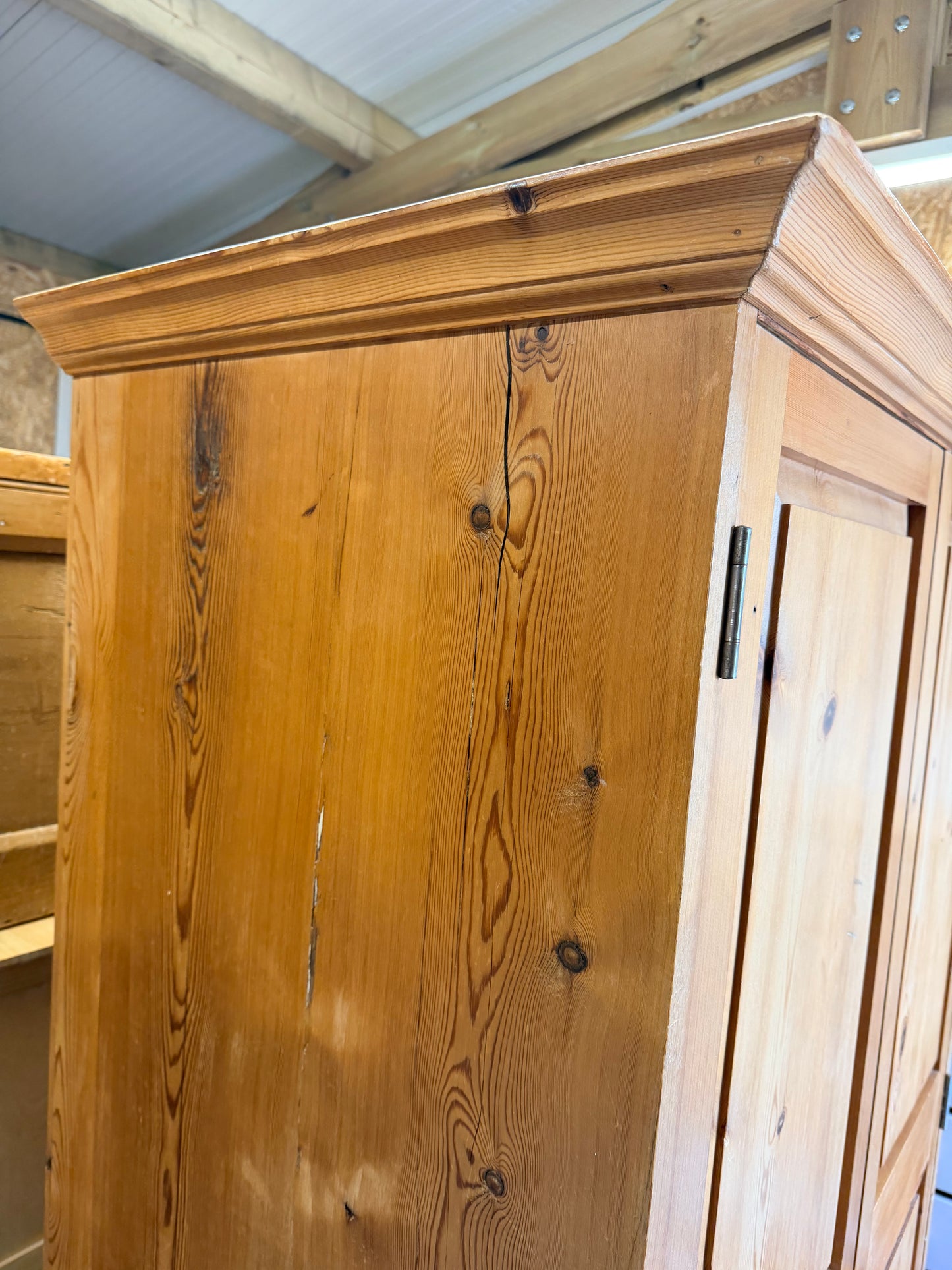 Antique rustic farmhouse style pine double wardrobe