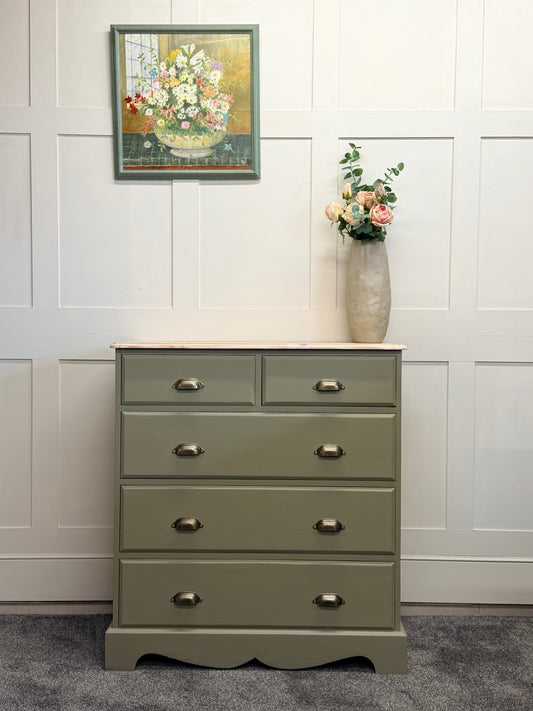 Solid 5-drawer chest painted in Frenchic Olivia