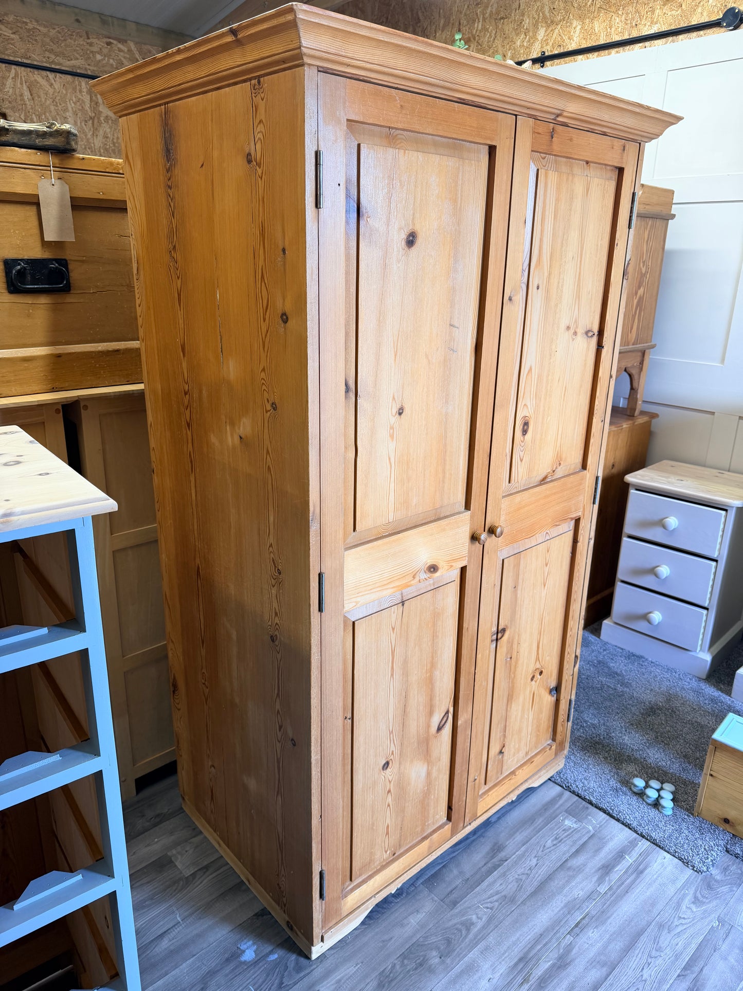 Antique rustic farmhouse style pine double wardrobe