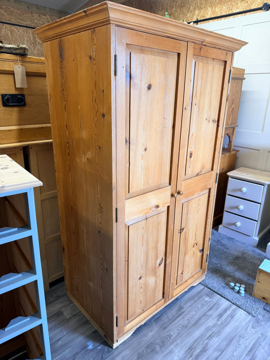 Antique rustic farmhouse style pine double wardrobe