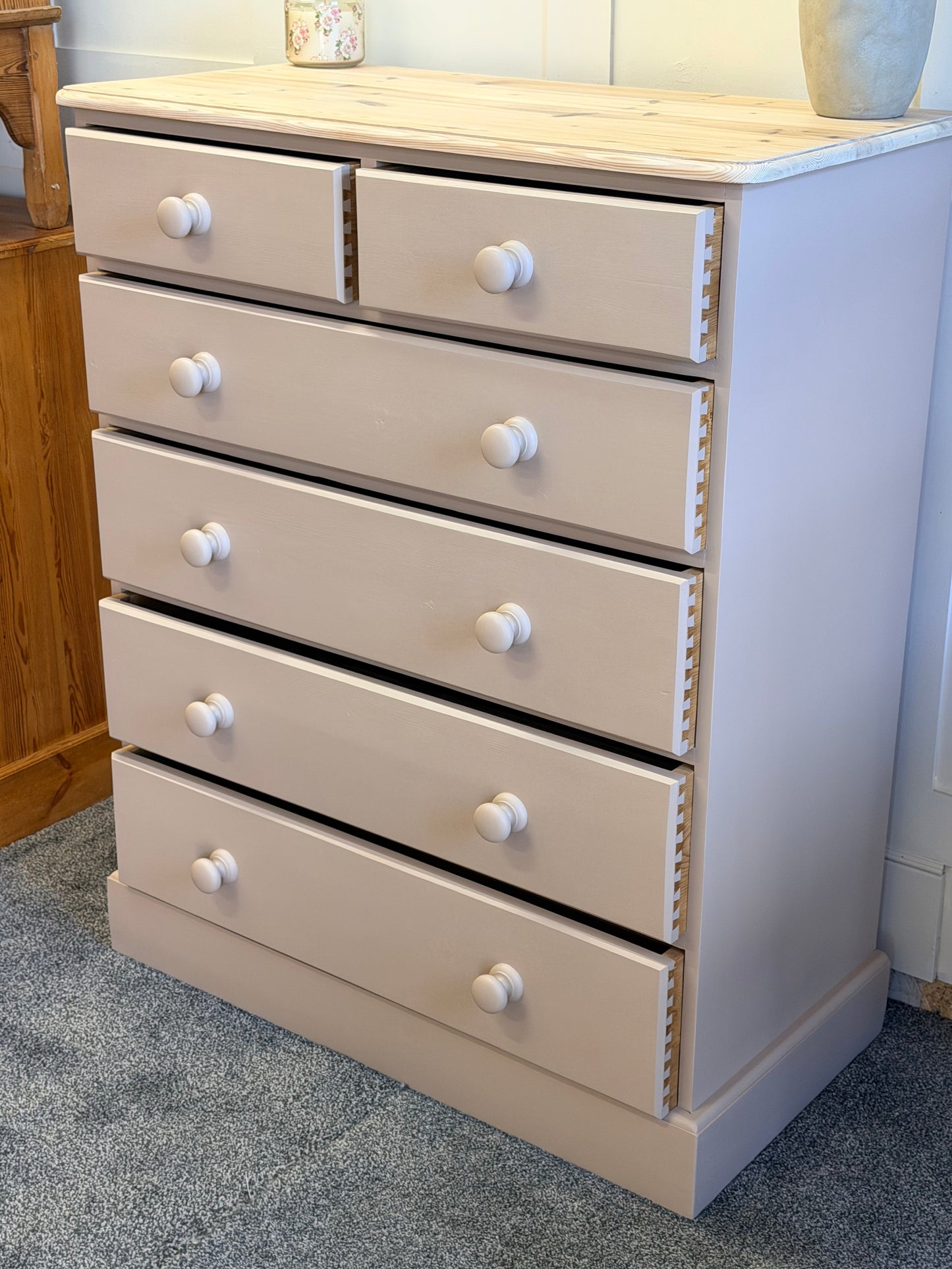 Large solid 6 drawer chest painted in Frenchic Swayed (mid-warm brown)