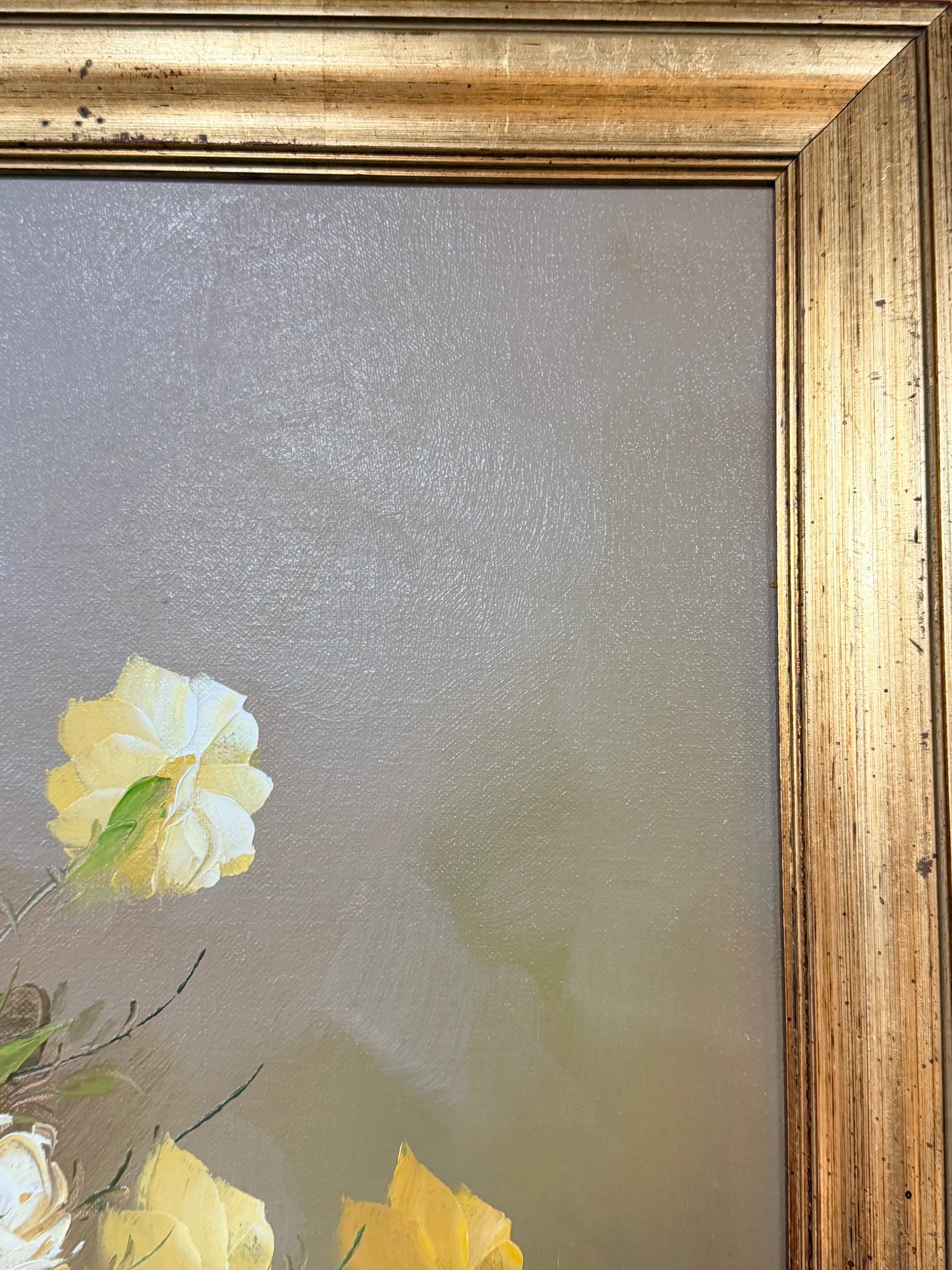 Floral vintage oil painting by Robert Cox signed on board in gilt style frame