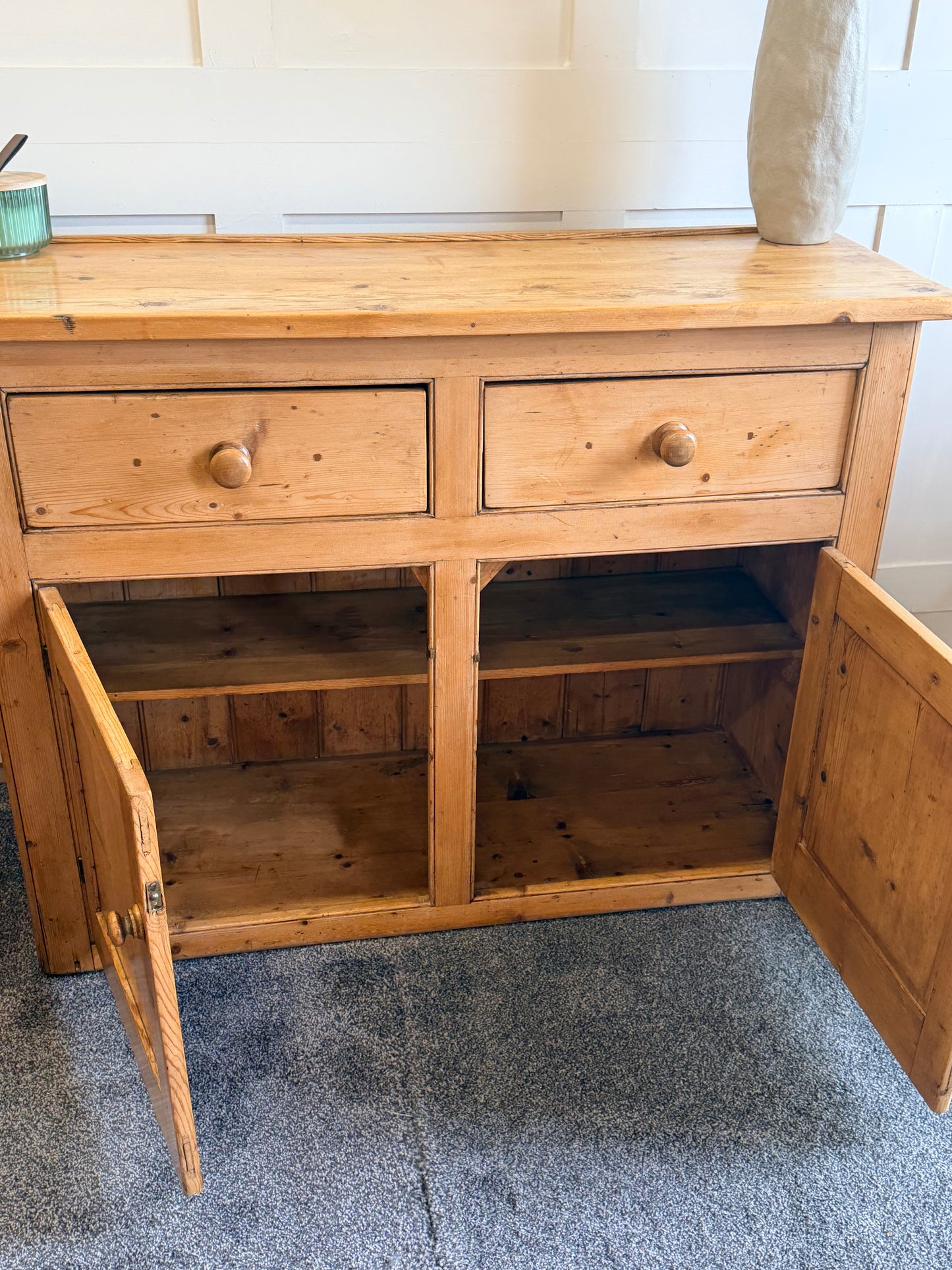 Rustic antique pine 2-drawer dresser base