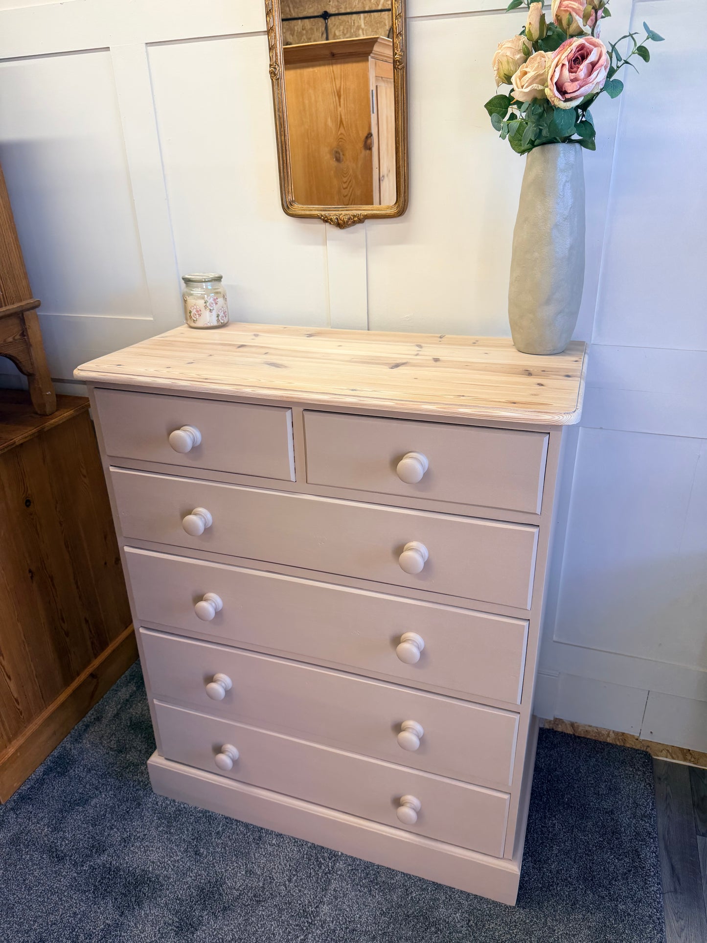Large solid 6 drawer chest painted in Frenchic Swayed (mid-warm brown)
