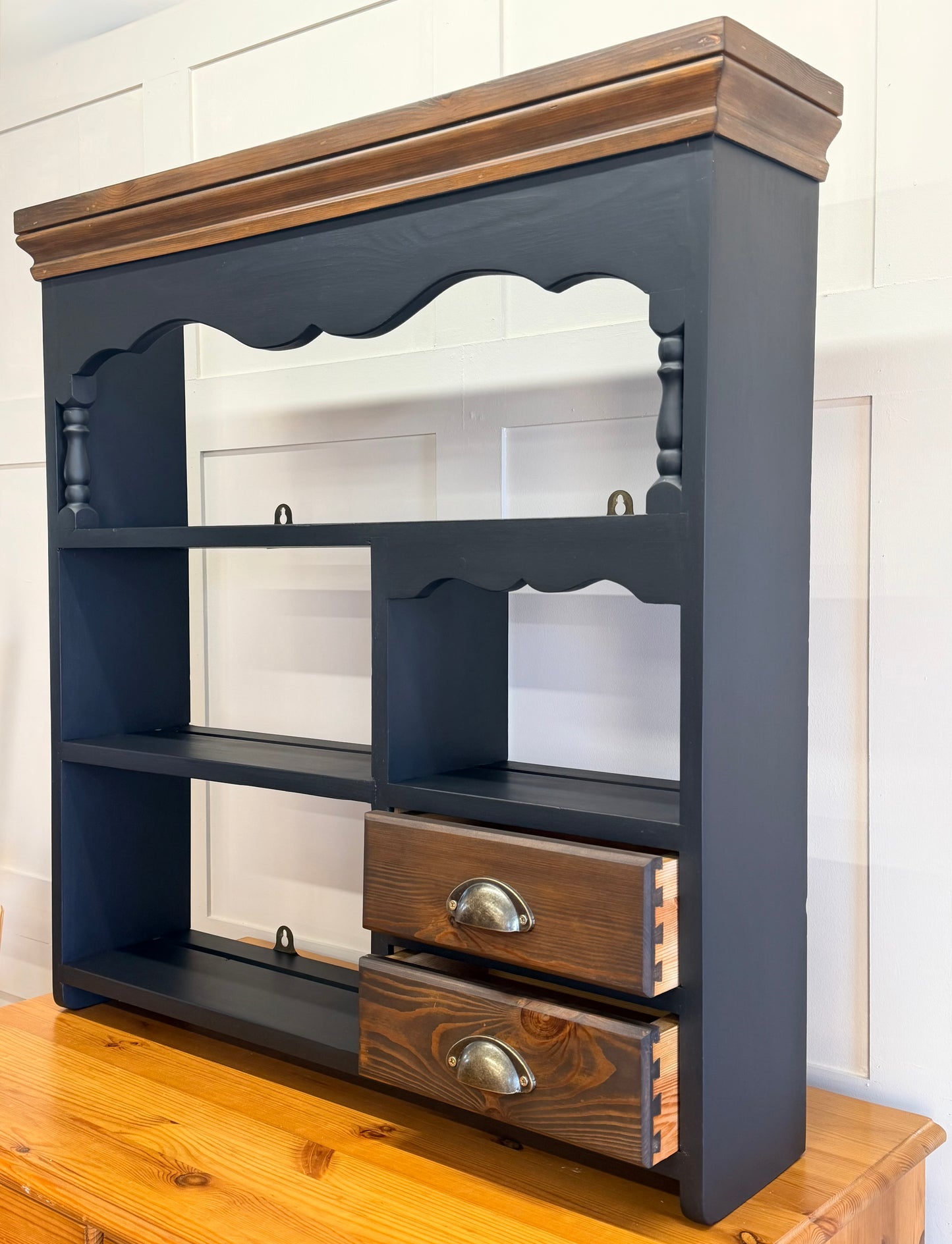 Restored Vintage Two-Tone Shelf Unit c/w drawers | Plate Rack – Frenchic Blackjack & Walnut coloured