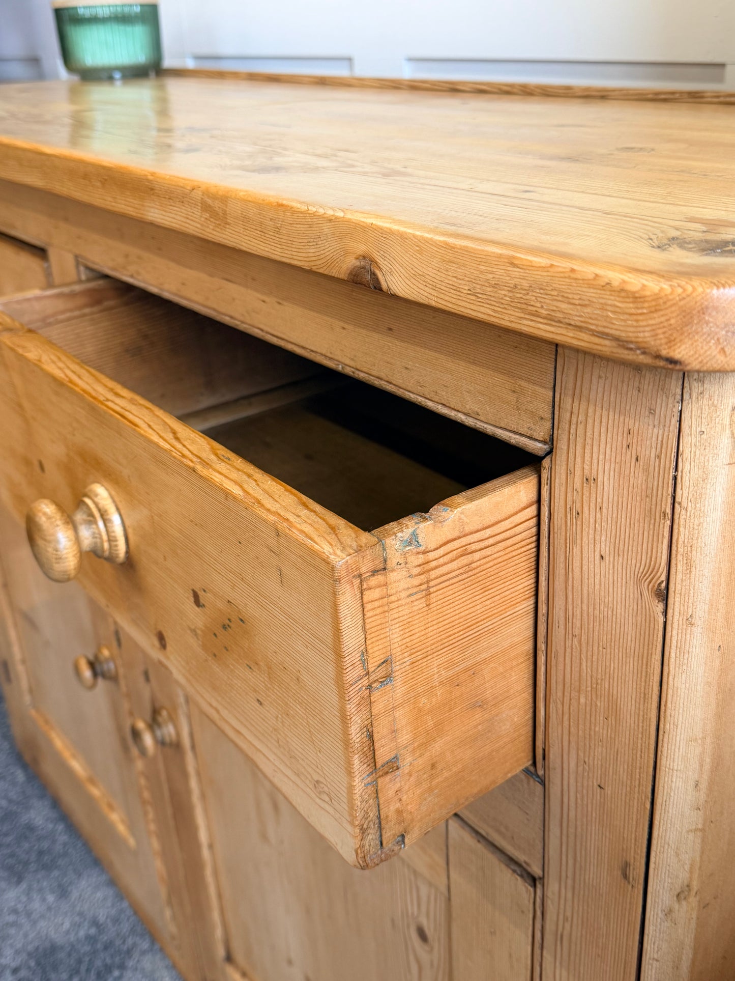 Rustic antique pine 2-drawer dresser base