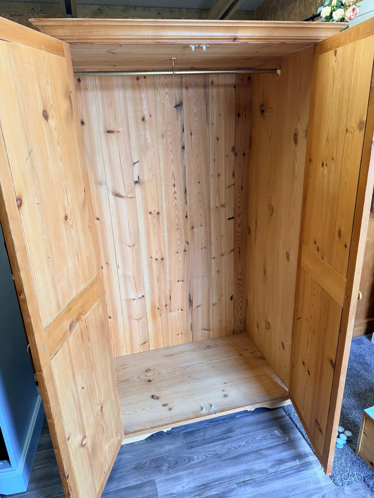 Antique rustic farmhouse style pine double wardrobe