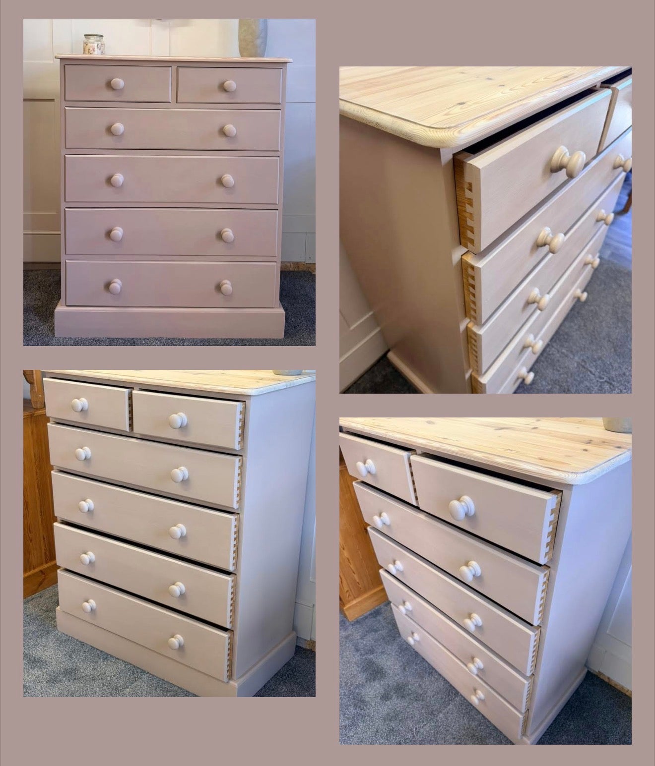 Large solid 6 drawer chest painted in Frenchic Swayed (mid-warm brown)