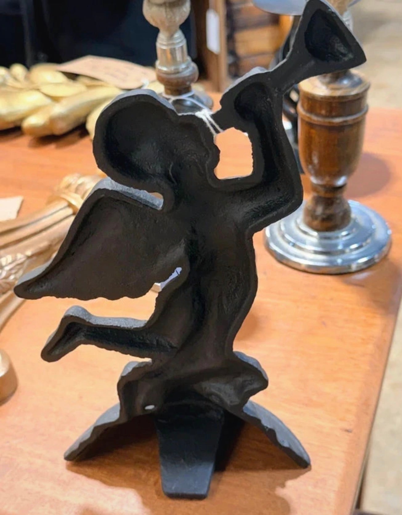 Vintage cast iron Cherub doorstop painted in Frenchic Black Jack