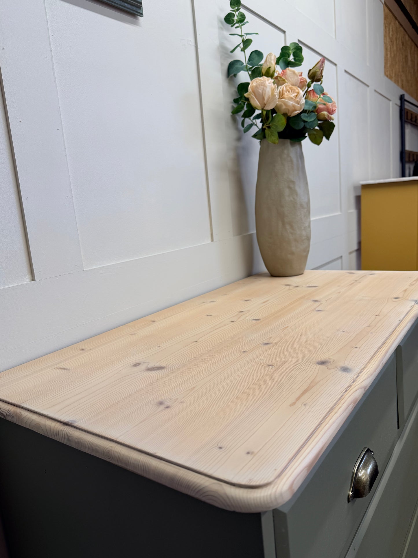Solid 5-drawer chest painted in Frenchic Olivia